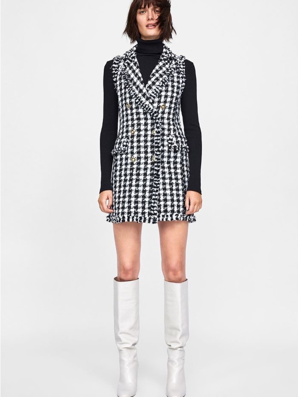 Adrianna Papell Black & White Houndstooth Sleeveless Tunic Vest Jacket L